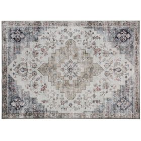 HOMCOM 4x6 Area Rug, Vintage Machine Washable Rug, Non-Slip Carpet for Living Room, Bedroom, Dining Room, Brown and Green