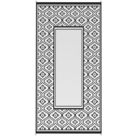 Reversible Outdoor Rug, Waterproof Plastic Straw With Carry Bag, 9 X 18, Black & White Gourd Border (Color: black)