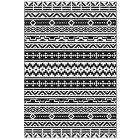 Reversible Outdoor Rug, Waterproof Plastic Straw With Carry Bag, 6 X 9, Black & White Geometric Wall (Color: black)