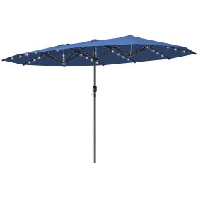 Garden Parasol, Double-Sided Sun Umbrella With LED Solar Lights, Patio Parasol For Outdoor, Blue (Color: Blue)