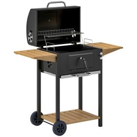 Charcoal BBQ Grill With 245 Sq. In. Cooking Area, Adjustable Charcoal Pan, 3 Shelves, Thermometer, Black (Color: black)