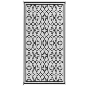 Reversible Outdoor Rug, Waterproof Plastic Straw With Carry Bag, 9 X 18, Black & White Lantern (Color: black)